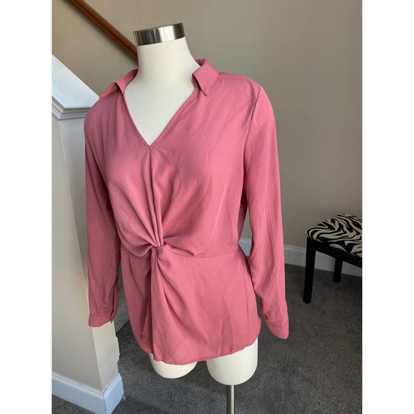 Apt 9 rose pink collared blouse with knot detail, size Medium - Picture 3 of 11